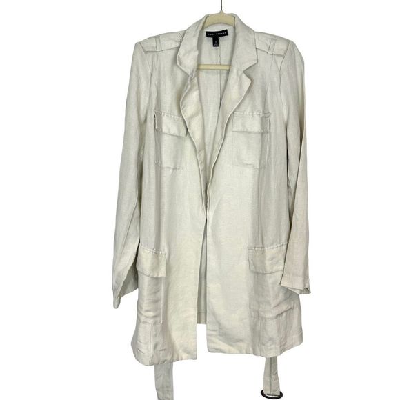 Lane Bryant Womens Belted Linen Jacket Sz 16 Utility Unstructured Beige Relaxed - Picture 4 of 16